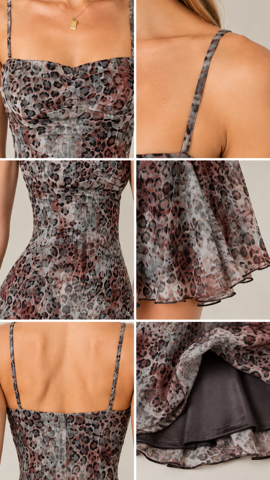 Detailed close-up collage of bustier neckline, straps, bodice, lining, and hem