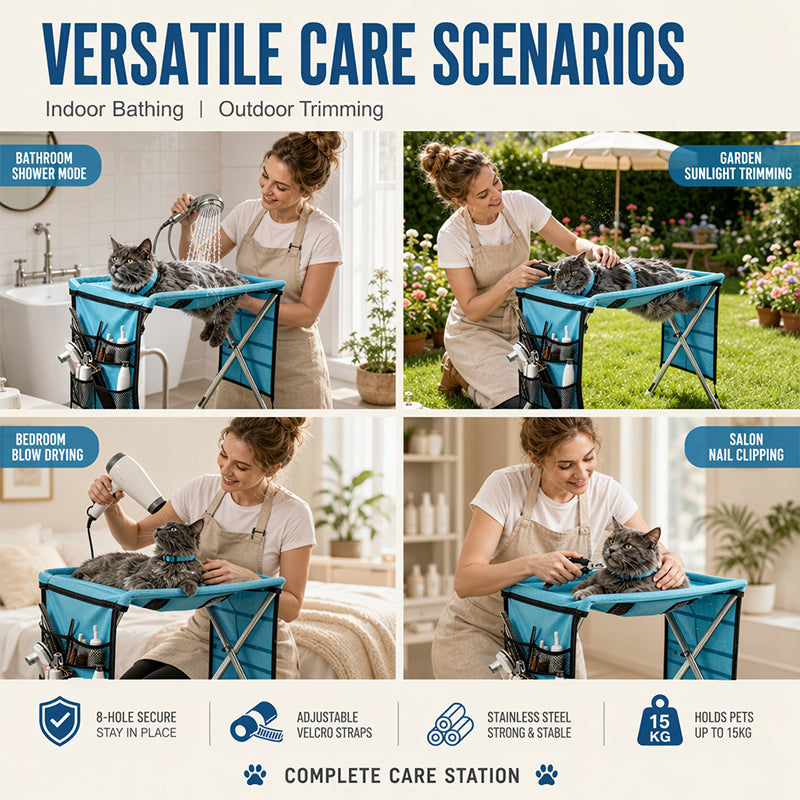 ❄️Summerfresh 60% OFF!🐾 Foldable Grooming Station for Small Dogs and Cats – Handy Trimming Table for Nail Clipping, Washing & Brushing